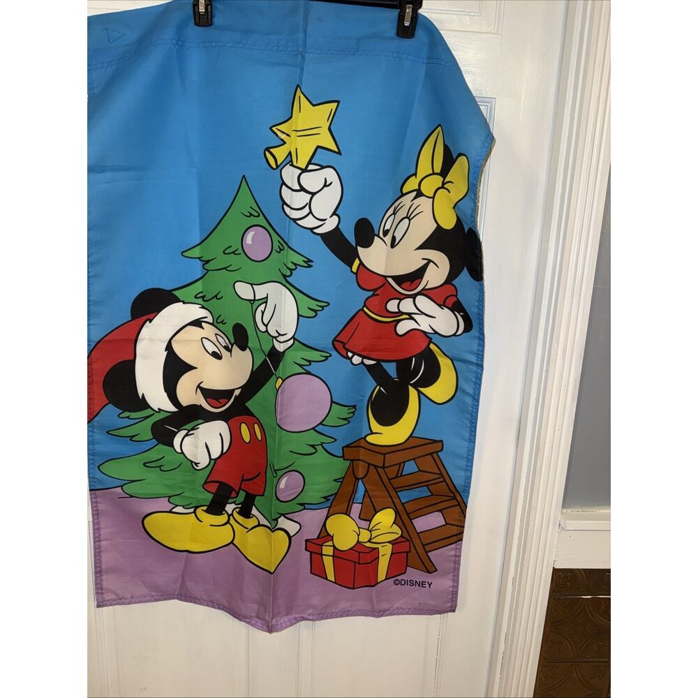 Disney Minnie Mickey Mouse Decorating Christmas Tree Garden Flag Vintage 1990s